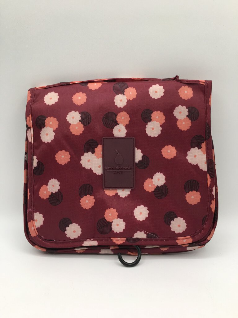 wine threaded pear floral hanging toiletry bag