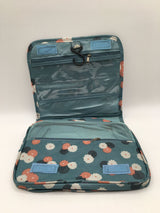 blue threaded pear floral hanging toiletry bag