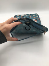 blue threaded pear floral hanging toiletry bag