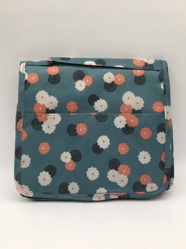 blue threaded pear floral hanging toiletry bag