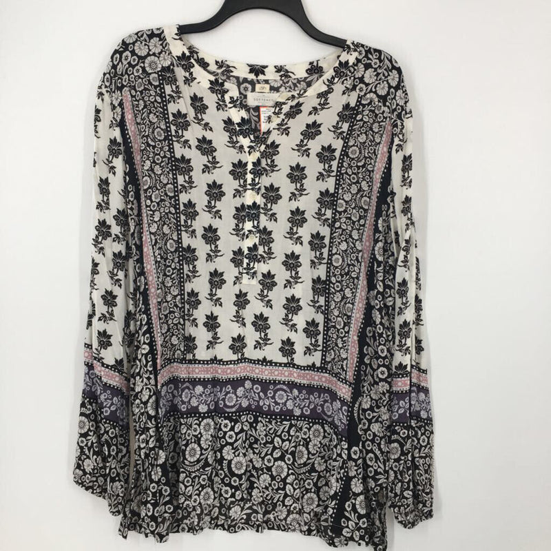 XL l/s flower print half button top