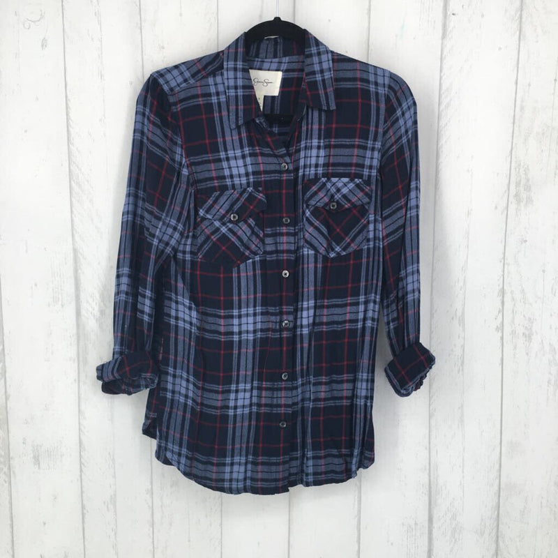 S Plaid button down l/s top