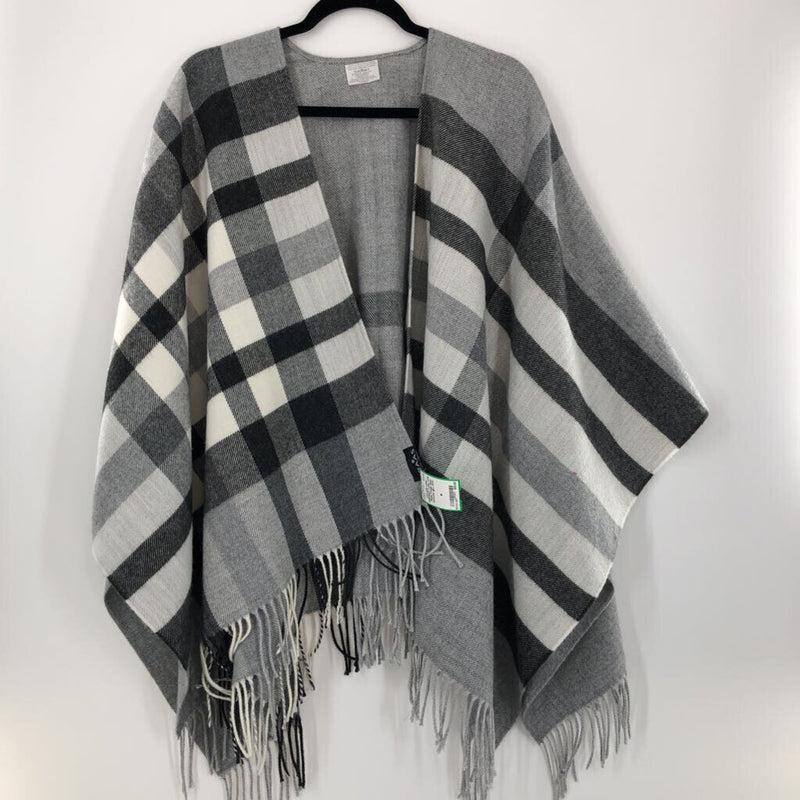 O/S Plaid fringe hem poncho