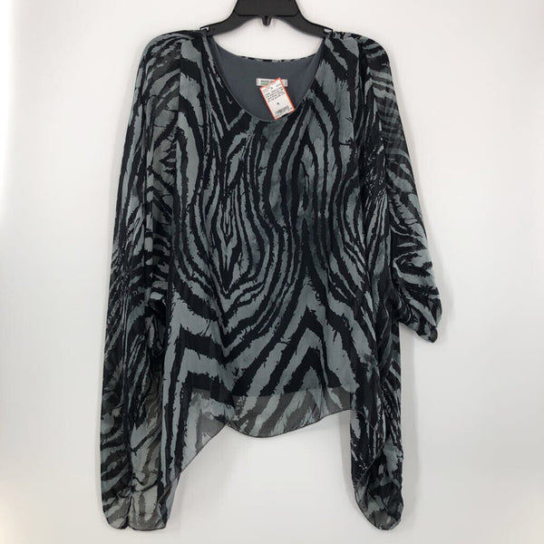 O/S Zebra print silk semi-sheer dolma slv top