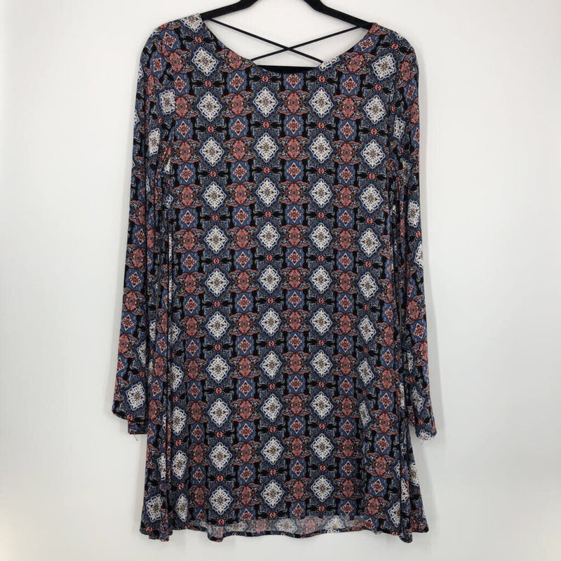 S Printed criss cross l/s dress