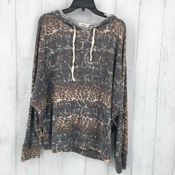 L l/s animal print top w/ hood