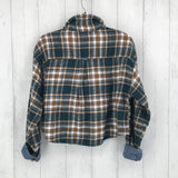 M plaid button crop shirt