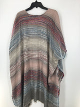 O/S Striped raw hem poncho