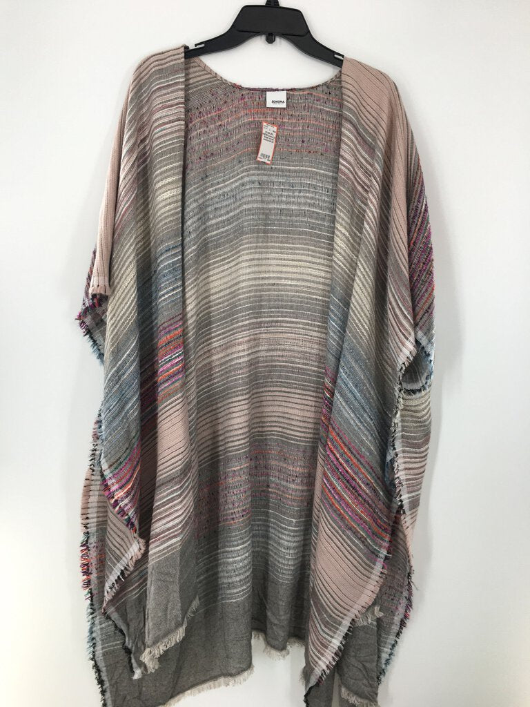 O/S Striped raw hem poncho