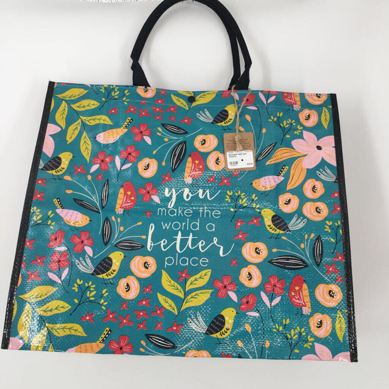 Reusable tote-turq flowers