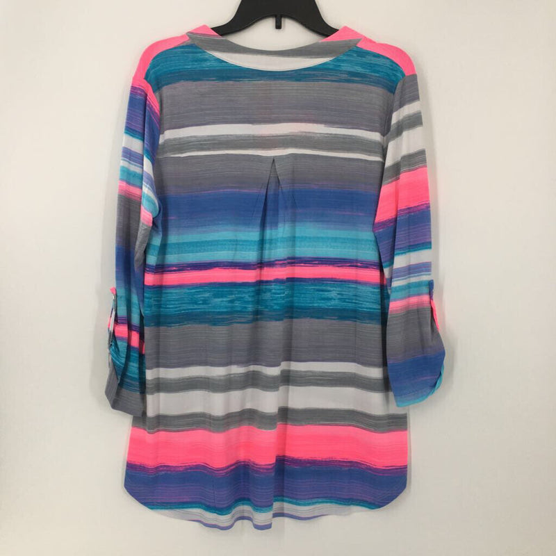 M Striped v-neck tab slv tunic