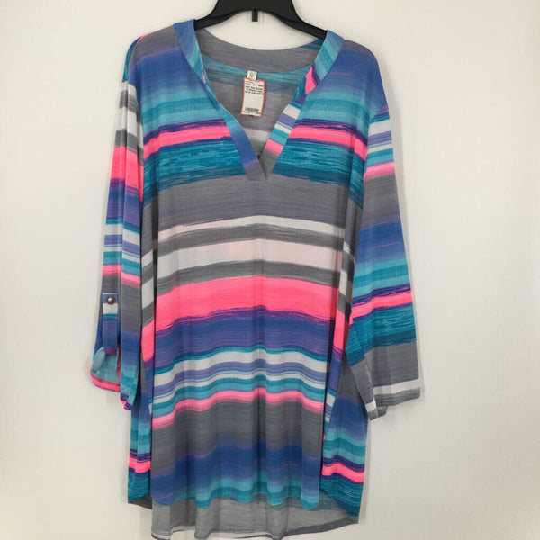 3X Striped v-neck tab slv tunic