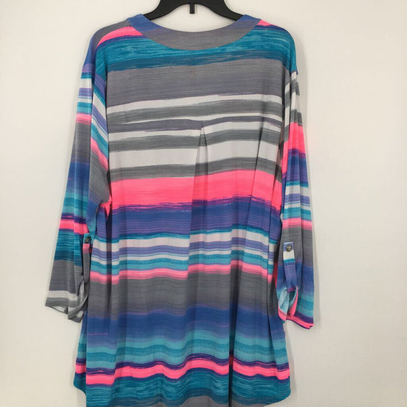 3X Striped v-neck tab slv tunic