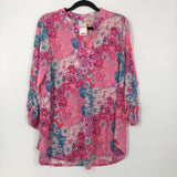 L Flo print v-neck tab slv tunic