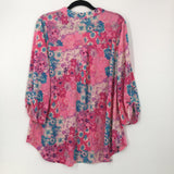 L Flo print v-neck tab slv tunic