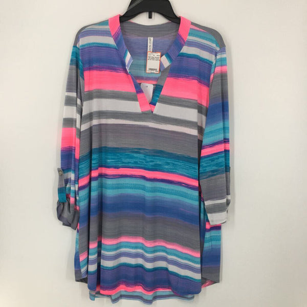 2X Striped v-neck tab slv tunic