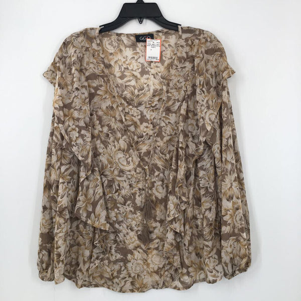 L Semi-sheer flo print l/s top