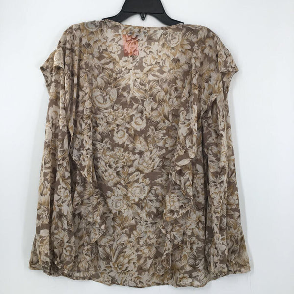 L Semi-sheer flo print l/s top