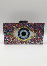 evil eye acrylic glitter clutch