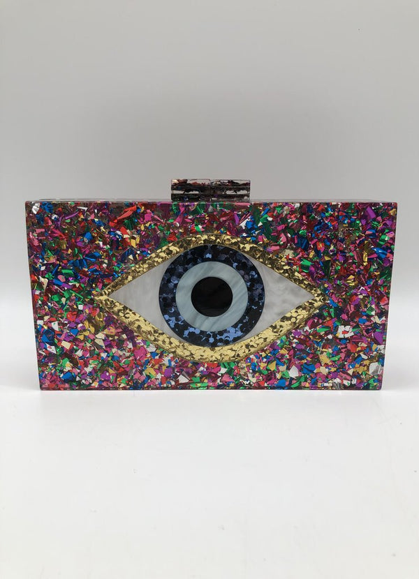 evil eye acrylic glitter clutch