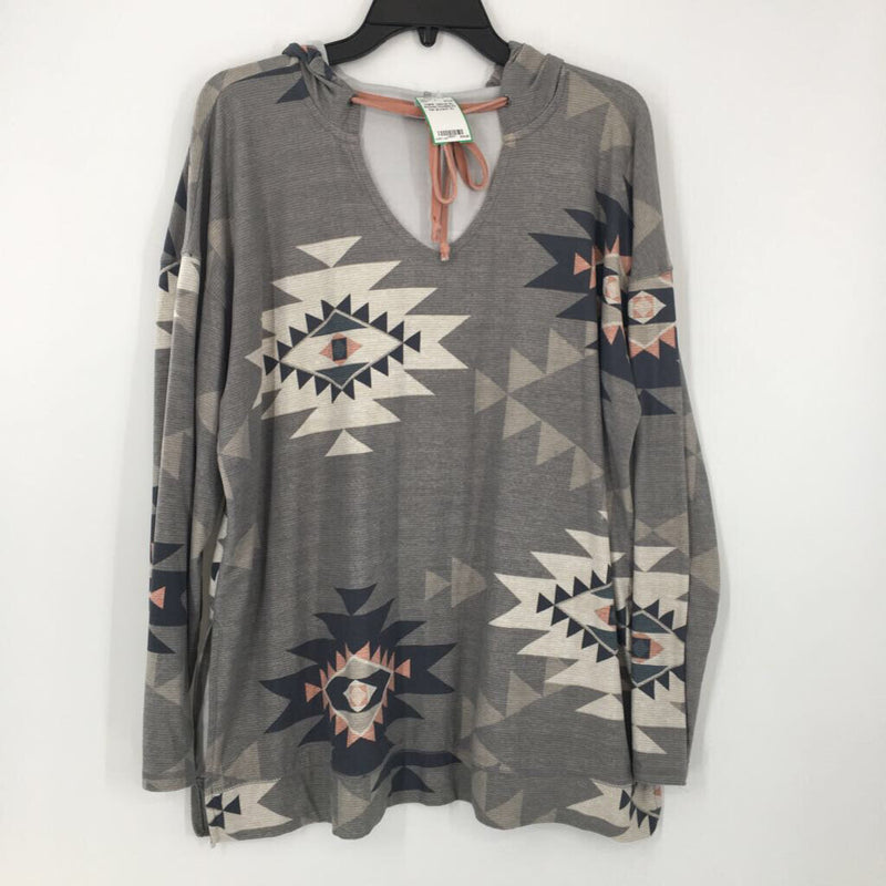 XL Printed hooded l/s top