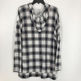 XL Plaid tie front hooded l/s top