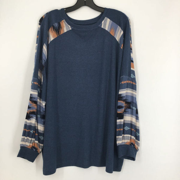 OX/XL Printed slv crewneck top