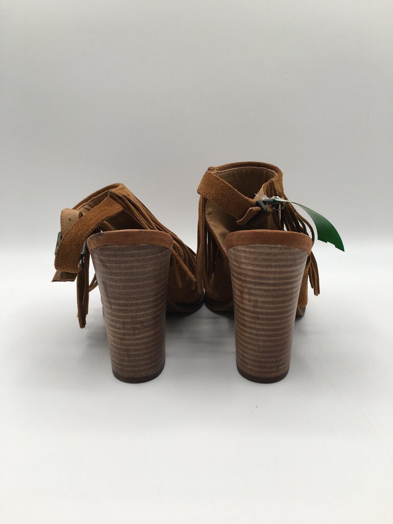 8.5 open toe fringe ankle strap booties