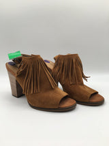 8.5 open toe fringe ankle strap booties