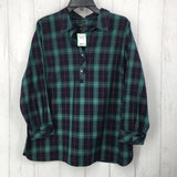 16p Plaid rhinestone button l/s top