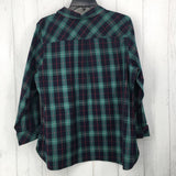 16p Plaid rhinestone button l/s top