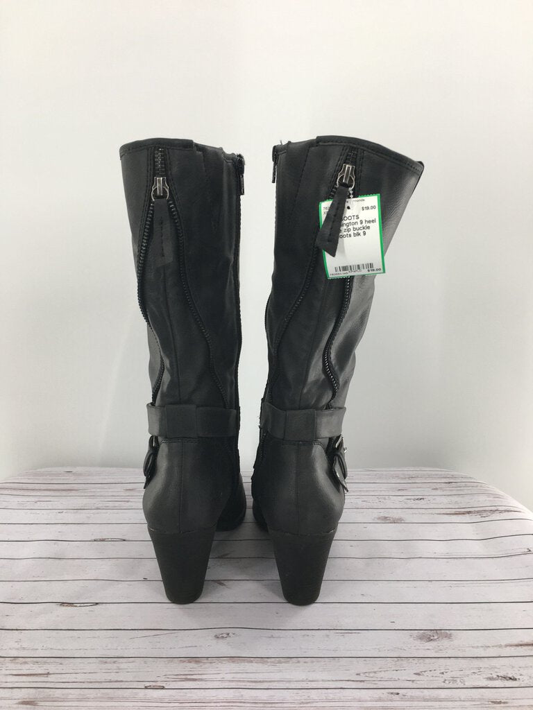 9 heel side zip buckle boots