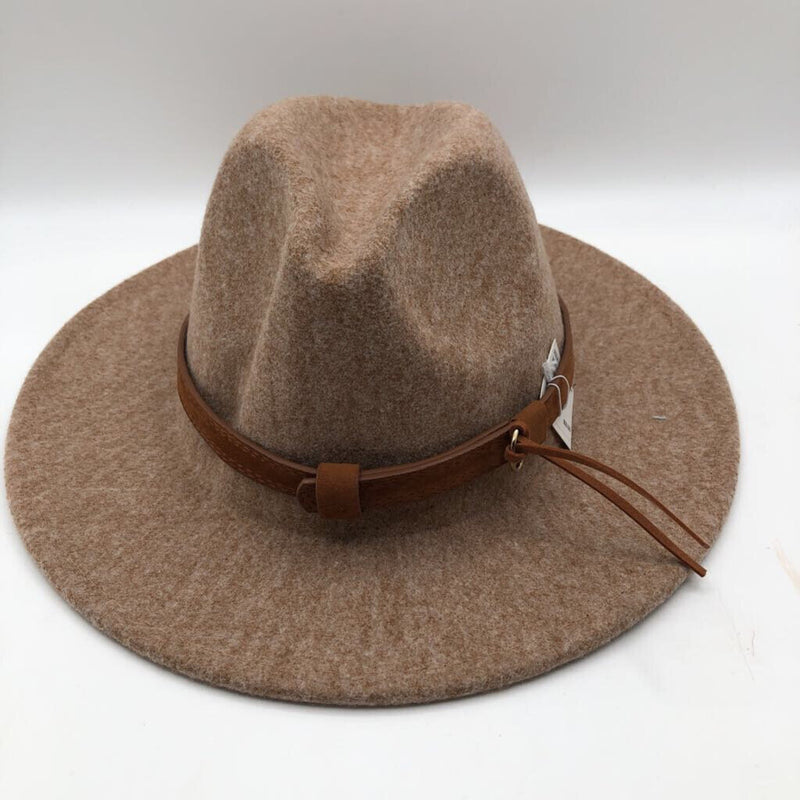 Wool-blend hat faux leather trim