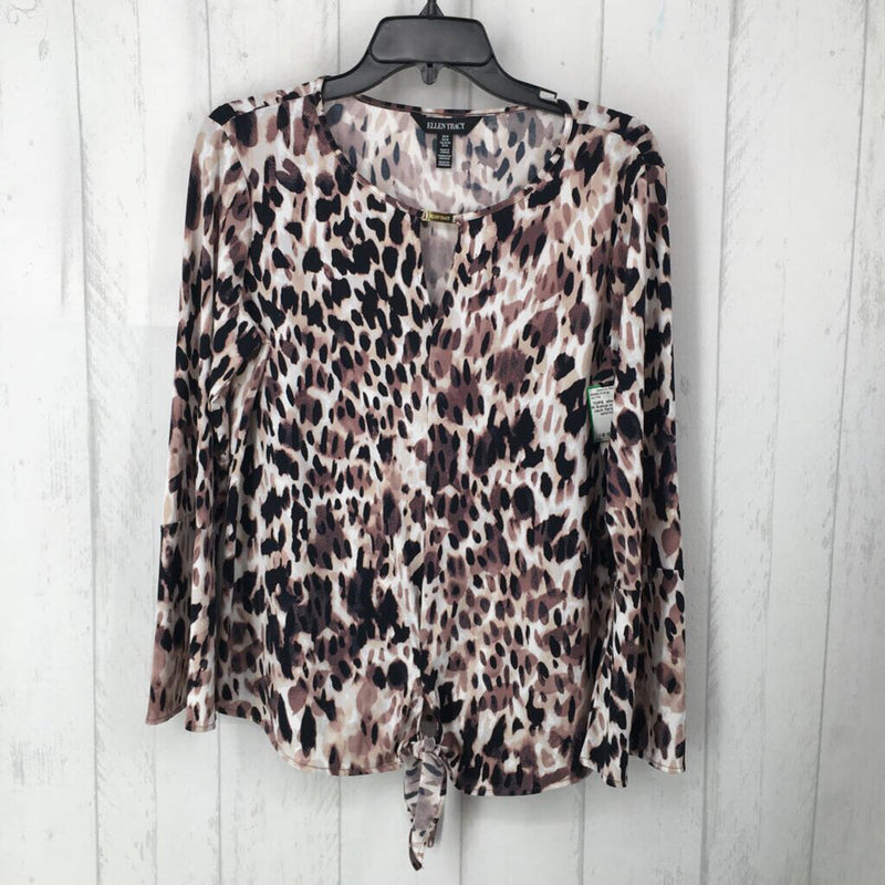 M Animal print notch neck flare slv top