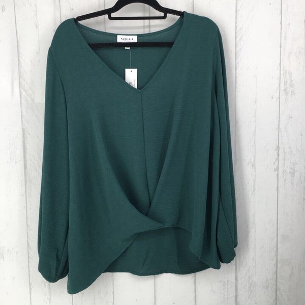 R44 1X V-neck gathered hem l/s top