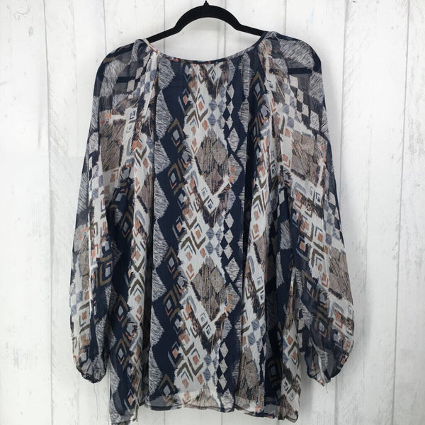 R44 1XL Printed tie front l/s top