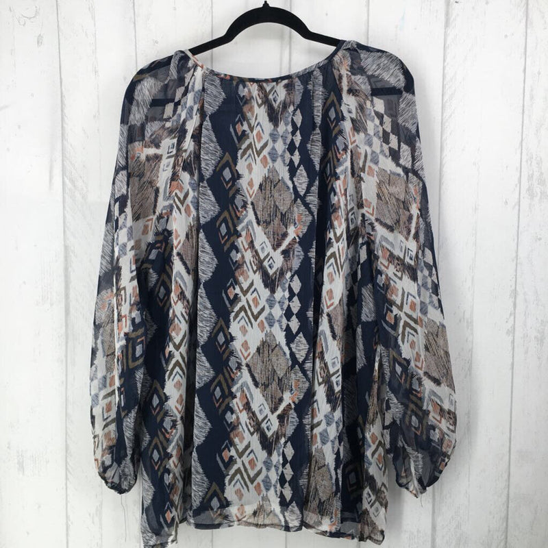 R44 1XL Printed tie front l/s top