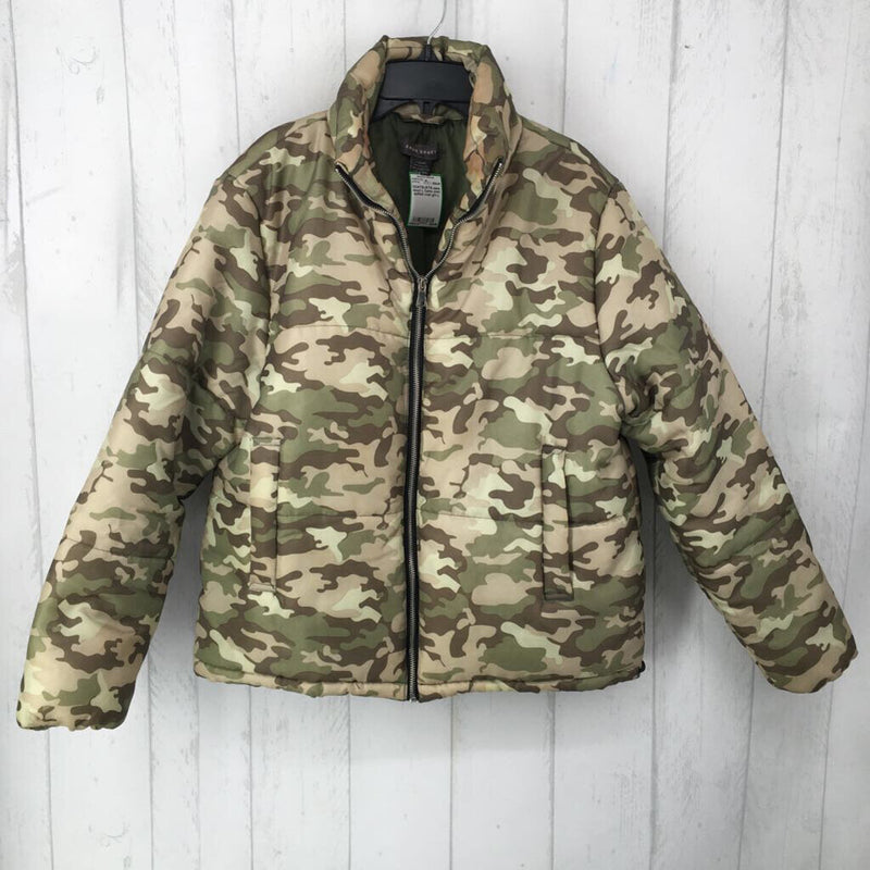 L Camo print quilted coat