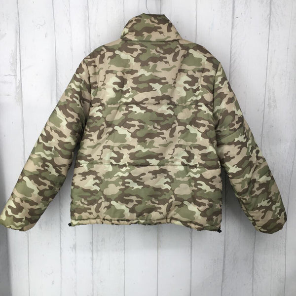 L Camo print quilted coat