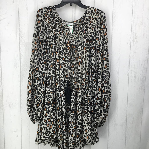 L 2Pc Animal print smocked l/s dress