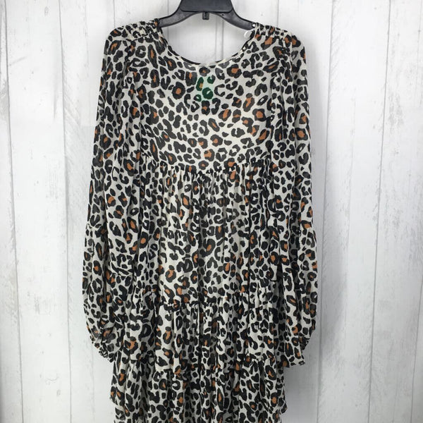 L 2Pc Animal print smocked l/s dress