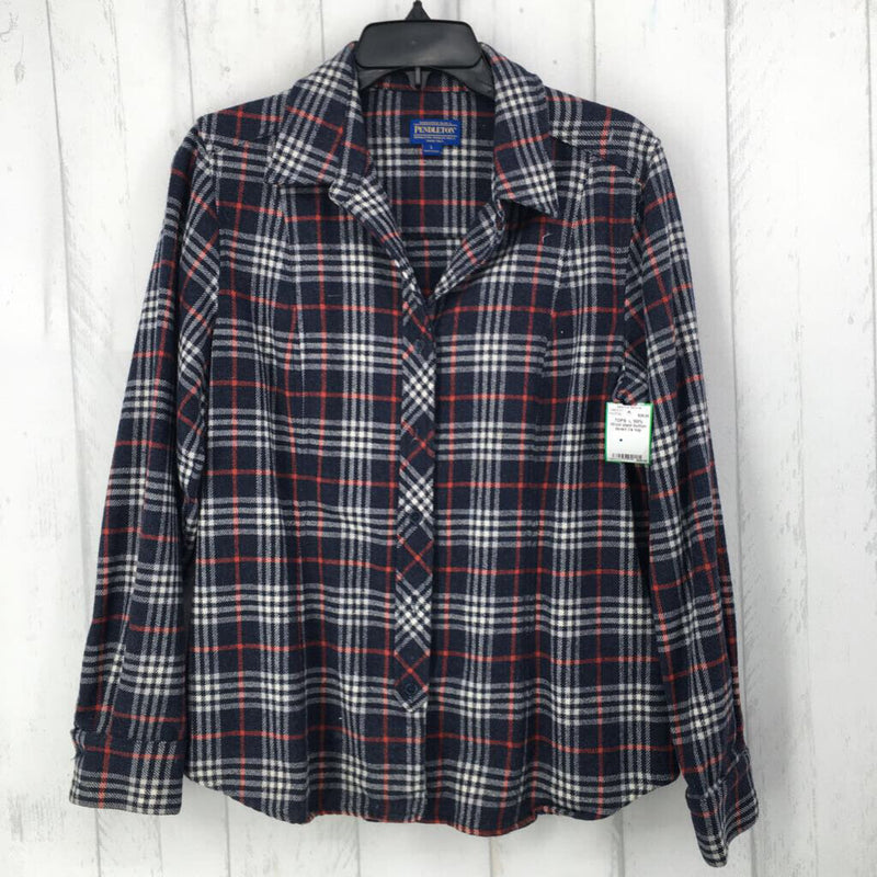 L 100% Wool plaid button down l/s top