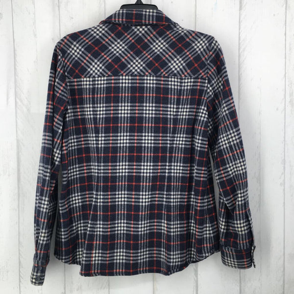 L 100% Wool plaid button down l/s top