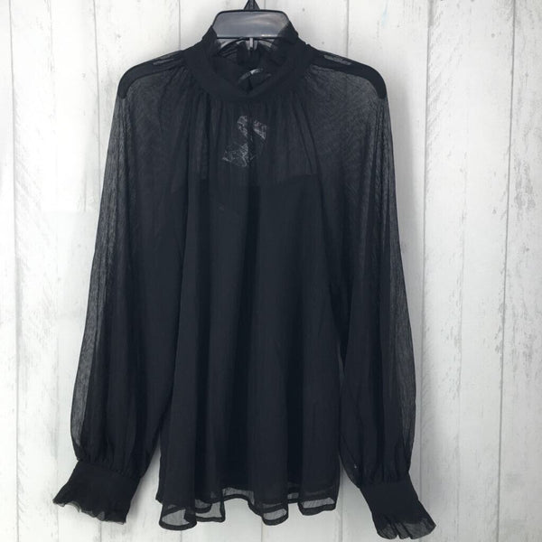 M Semi-sheer ruffled l/s top