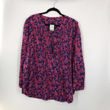 2x l/s flower print pleated half button top