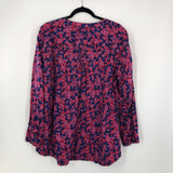 2x l/s flower print pleated half button top