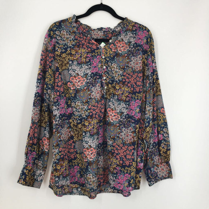 2x l/s flower print half button top