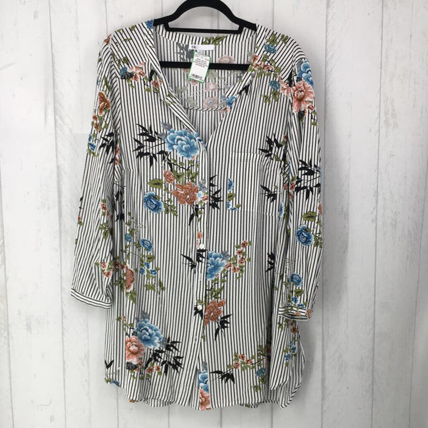 2X Striped flo print button down l/s top