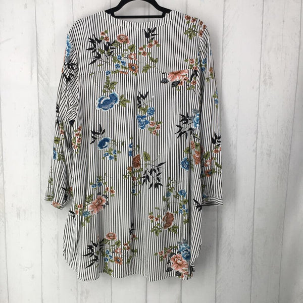 2X Striped flo print button down l/s top