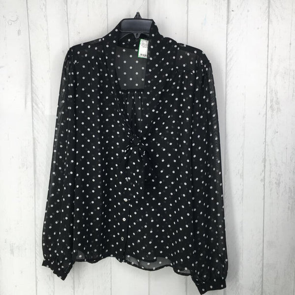 XL Semi-sheer polka-dot tie front top